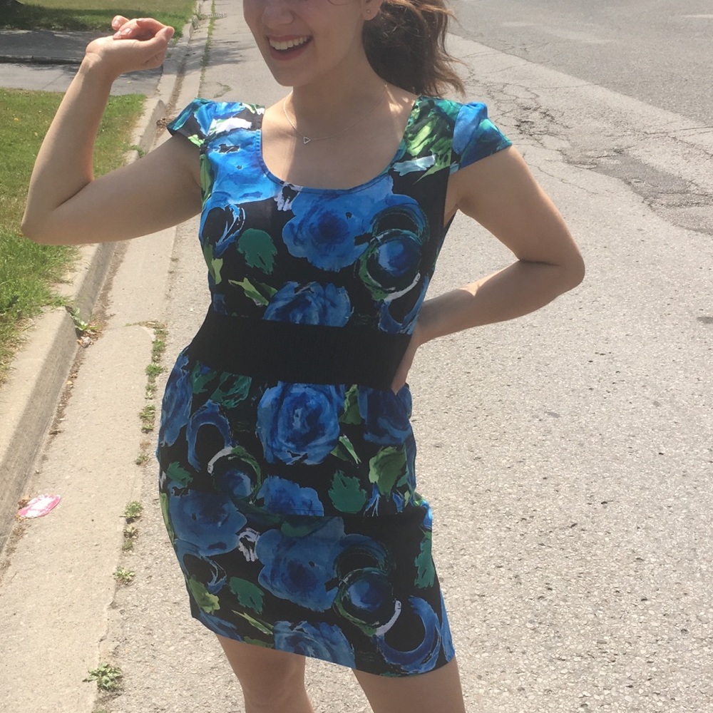 Flower Print Cap Sleeve Dress